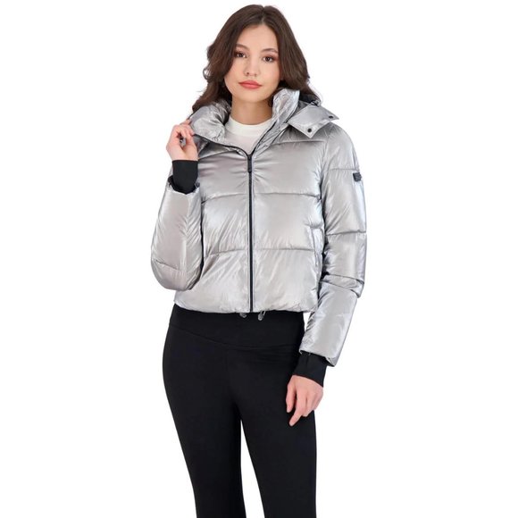NWT BCBGMAXAZRIA METALLIC QUILTED CROPPED PUFFER COAT - M - Picture 1 of 8